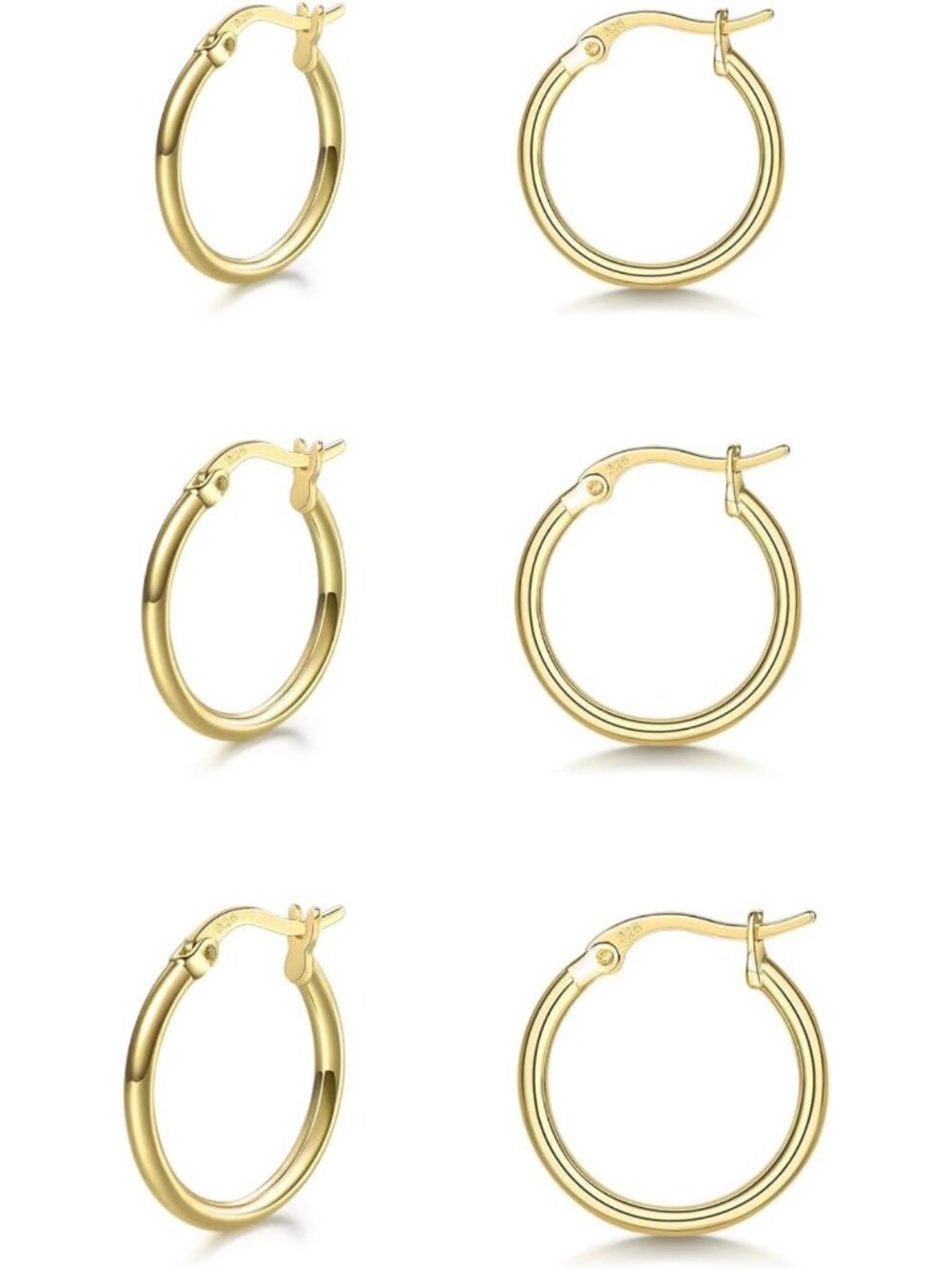 3 Pairs Sterling Silver Hoop Earrings | Small White Gold Plated Hoops for Women